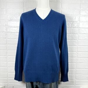 Marc Jacobs Sweater Men XL Deep Blue Knit Ribbed V-Neck Minimalist Office Casual